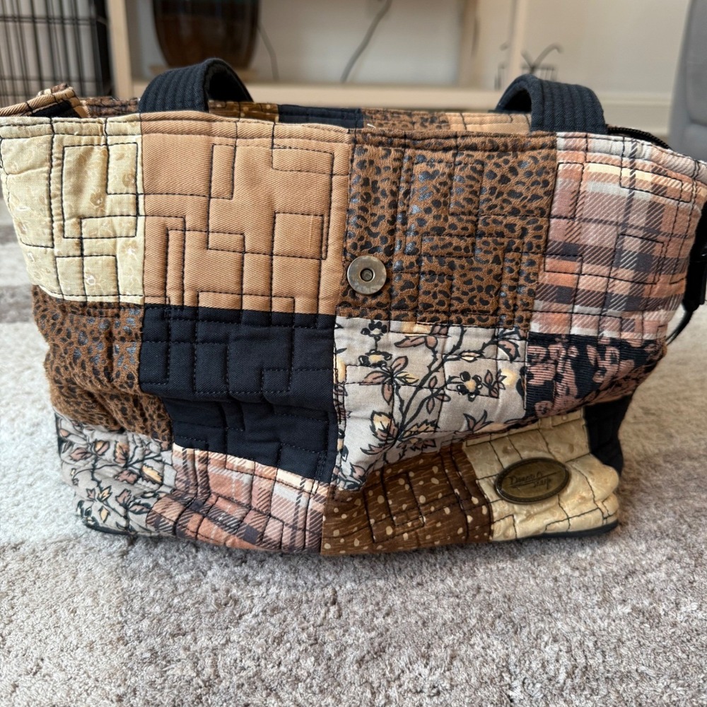 Donna Sharp Quilted Patchwork Bag Earth Tone Leopard Plaid Floral Shoulder Bag